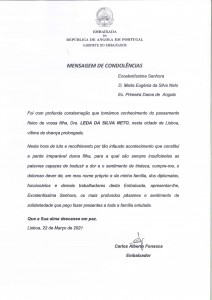 MENSAGEM DE CONDOLÊNCIAS