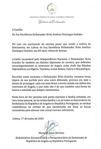NOTA DE CONDOLÊNCIAS
